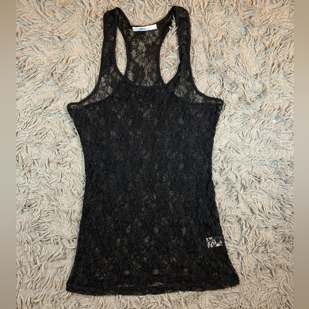 Vintage Y2K Semir lacy black mesh tank top sz L